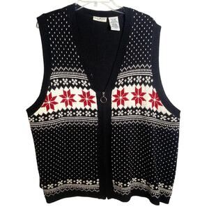Vintage Black Red Fair Isle Zip Sweater Vest Women Plus Sz 22W/24W